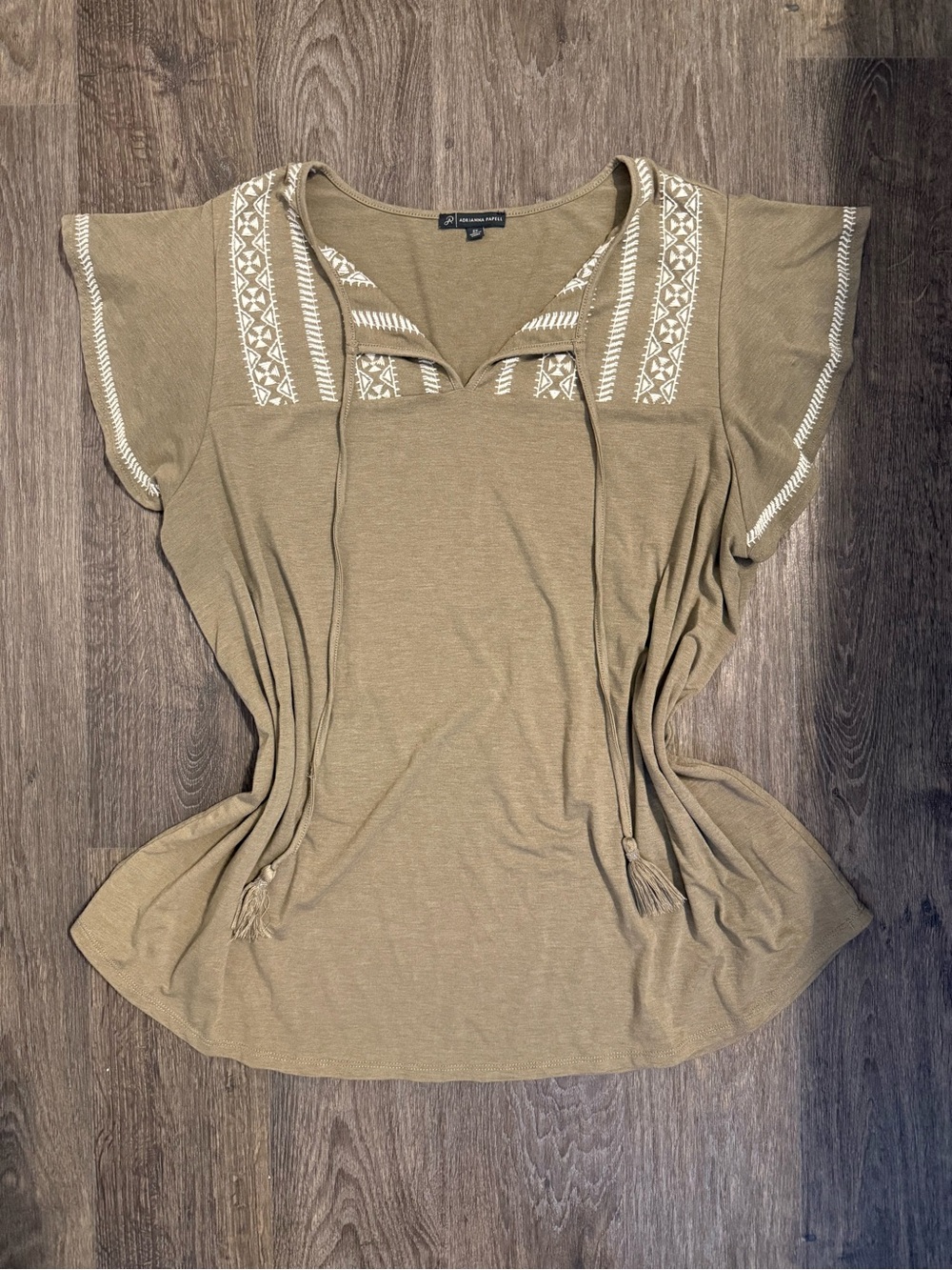 Embellished Tie-Front Boho Top in Olive